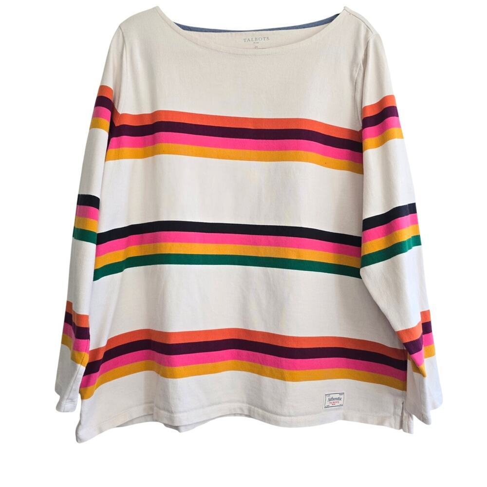 Talbots Annabelle Stripe Tee Plus Size 1x Cream O… - image 2